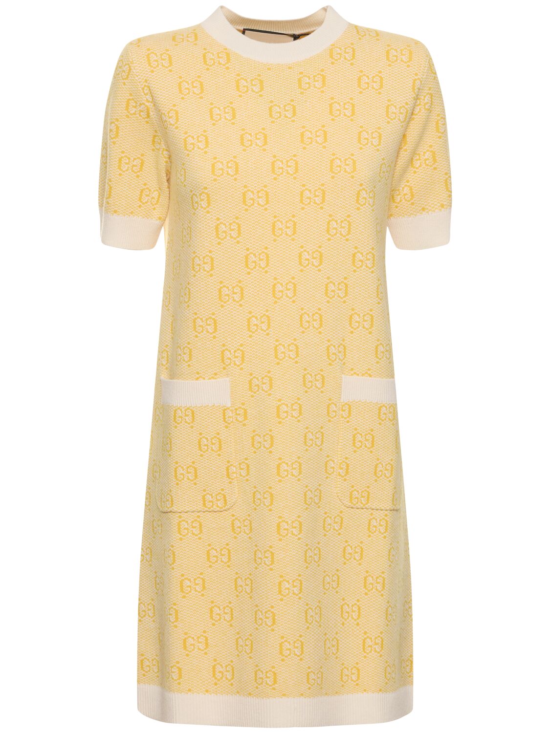 Shop Gucci Gg Wool Jacquard Dress In Yellow
