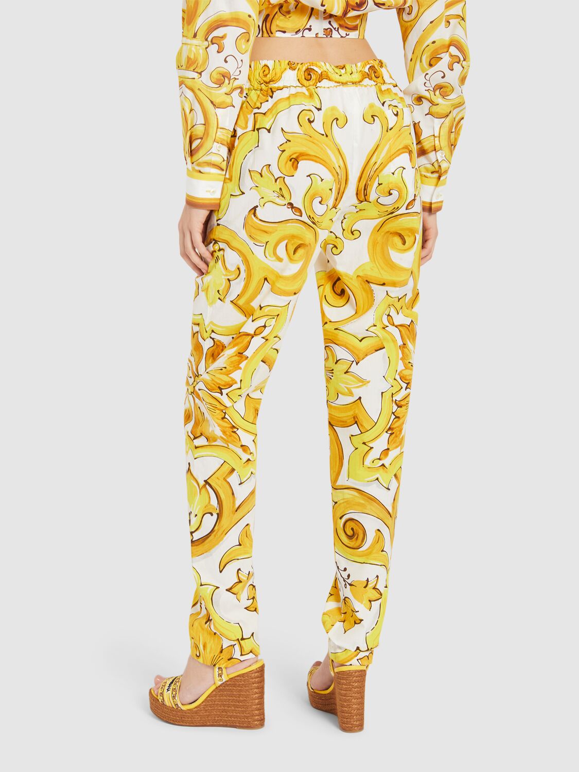 Shop Dolce & Gabbana Printed Elastic Waist Wide Pants In 黄色/多色