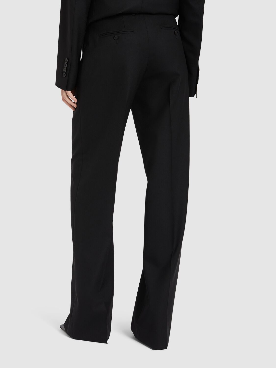 Shop Dolce & Gabbana Wool Stretch Wide Leg Pants In Black