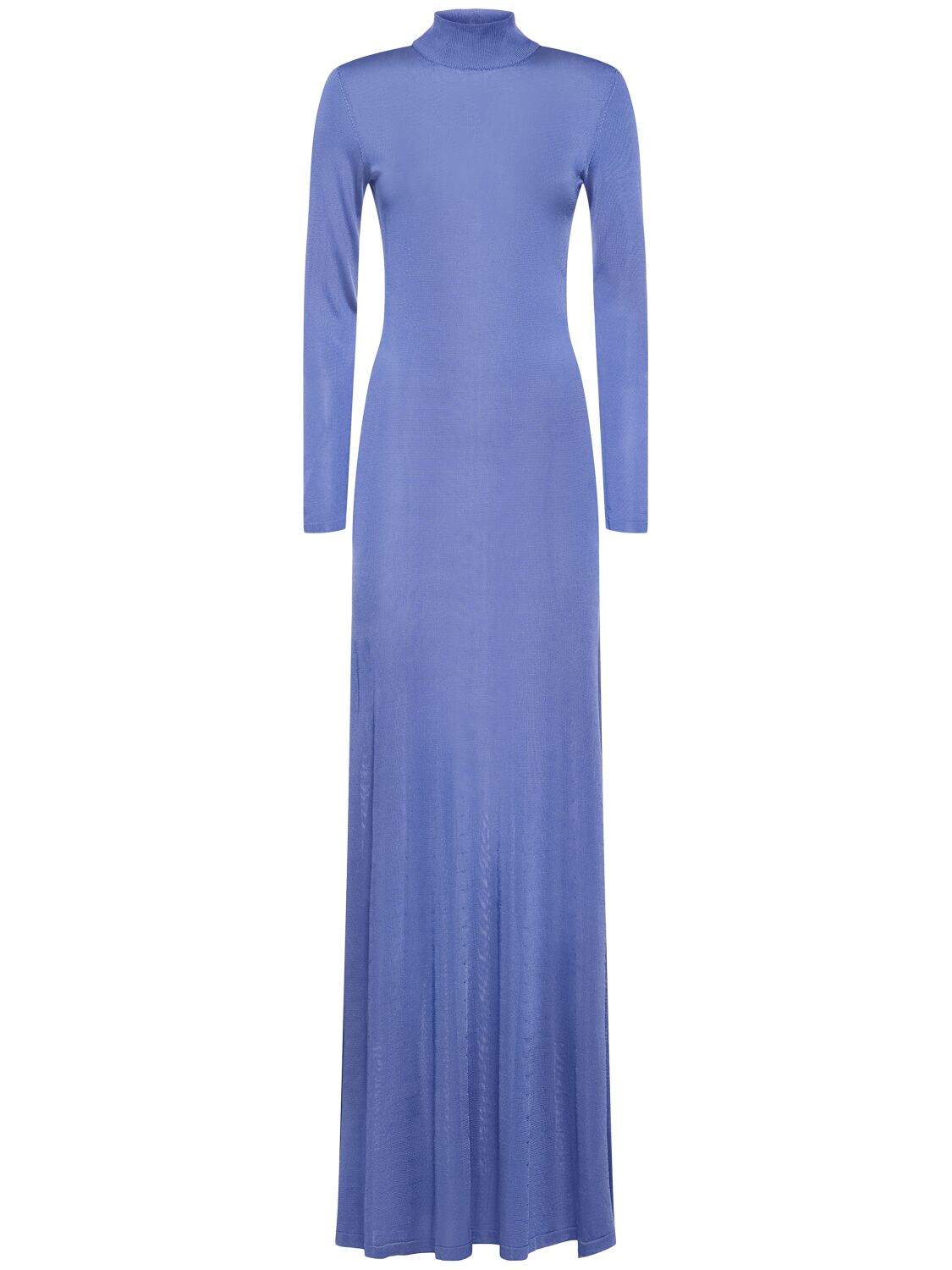 Tom Ford Turtleneck Knit Maxi Dress In Blue,purple