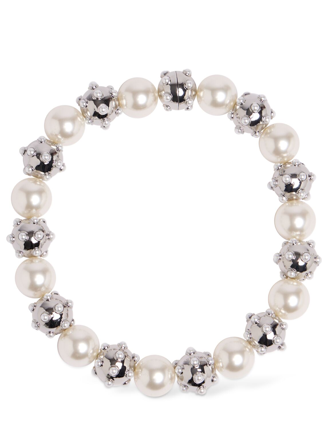 Marc Jacobs Dot Faux Pearl Collar Necklace In 화이트,실버