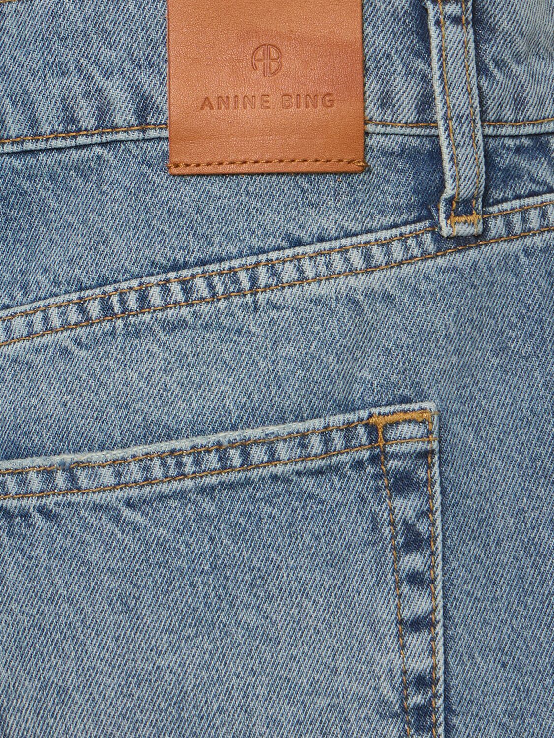 Shop Anine Bing Dalton Cotton Denim Shorts In Washed Blue