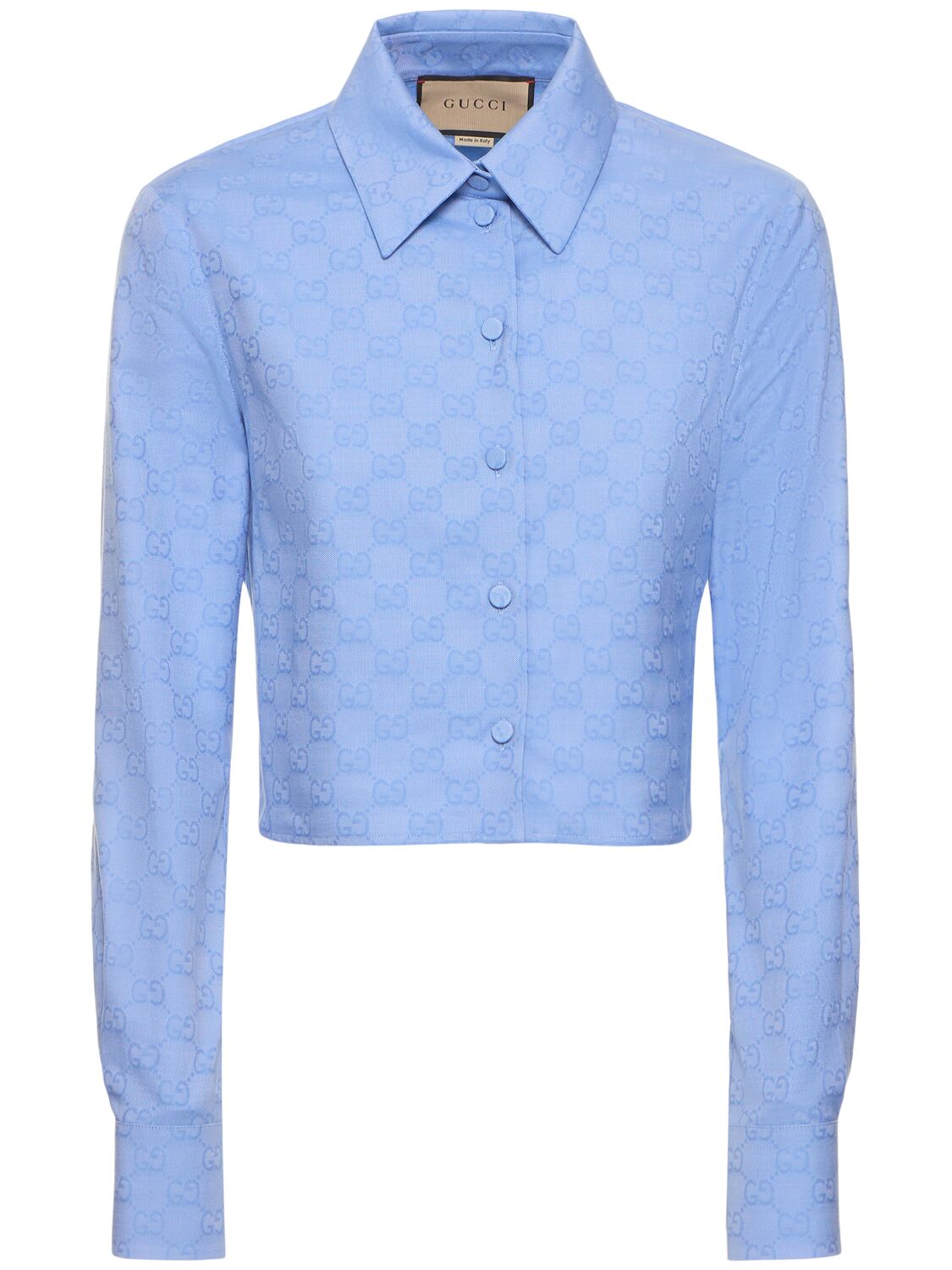 Shop Gucci Gg Supreme Oxford Cotton Shirt In Sky Blue