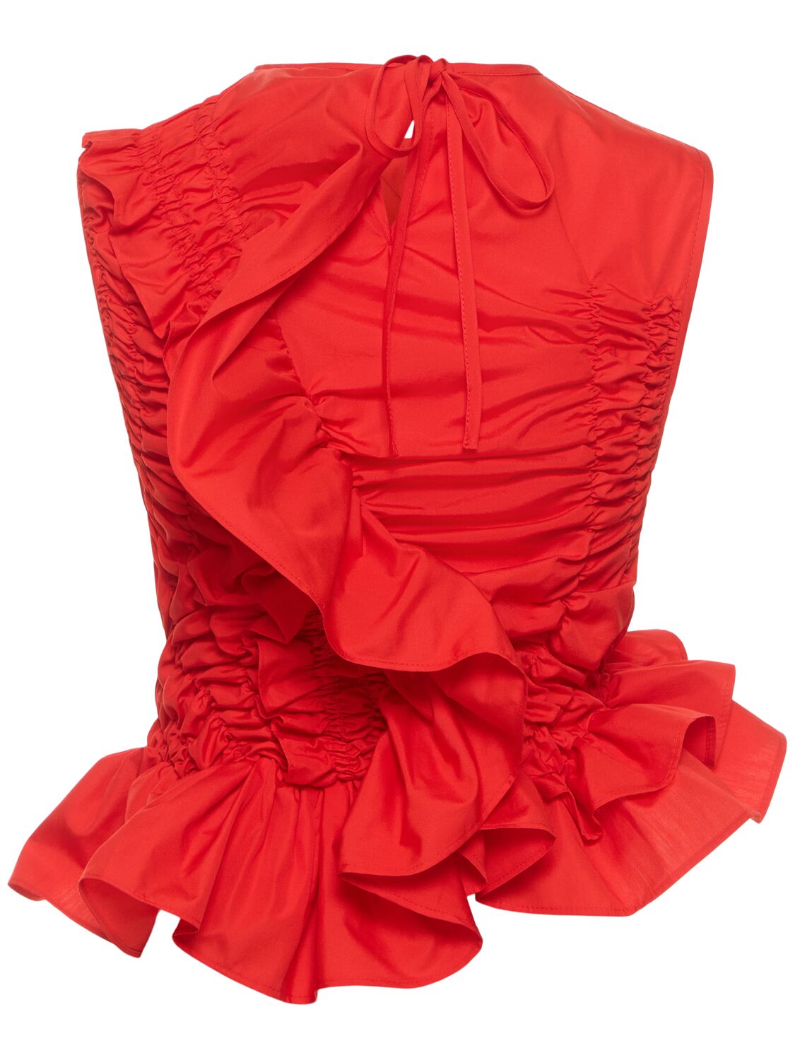 Shop Cecilie Bahnsen Geo Cotton Ruffled Sleeveless Top In Red