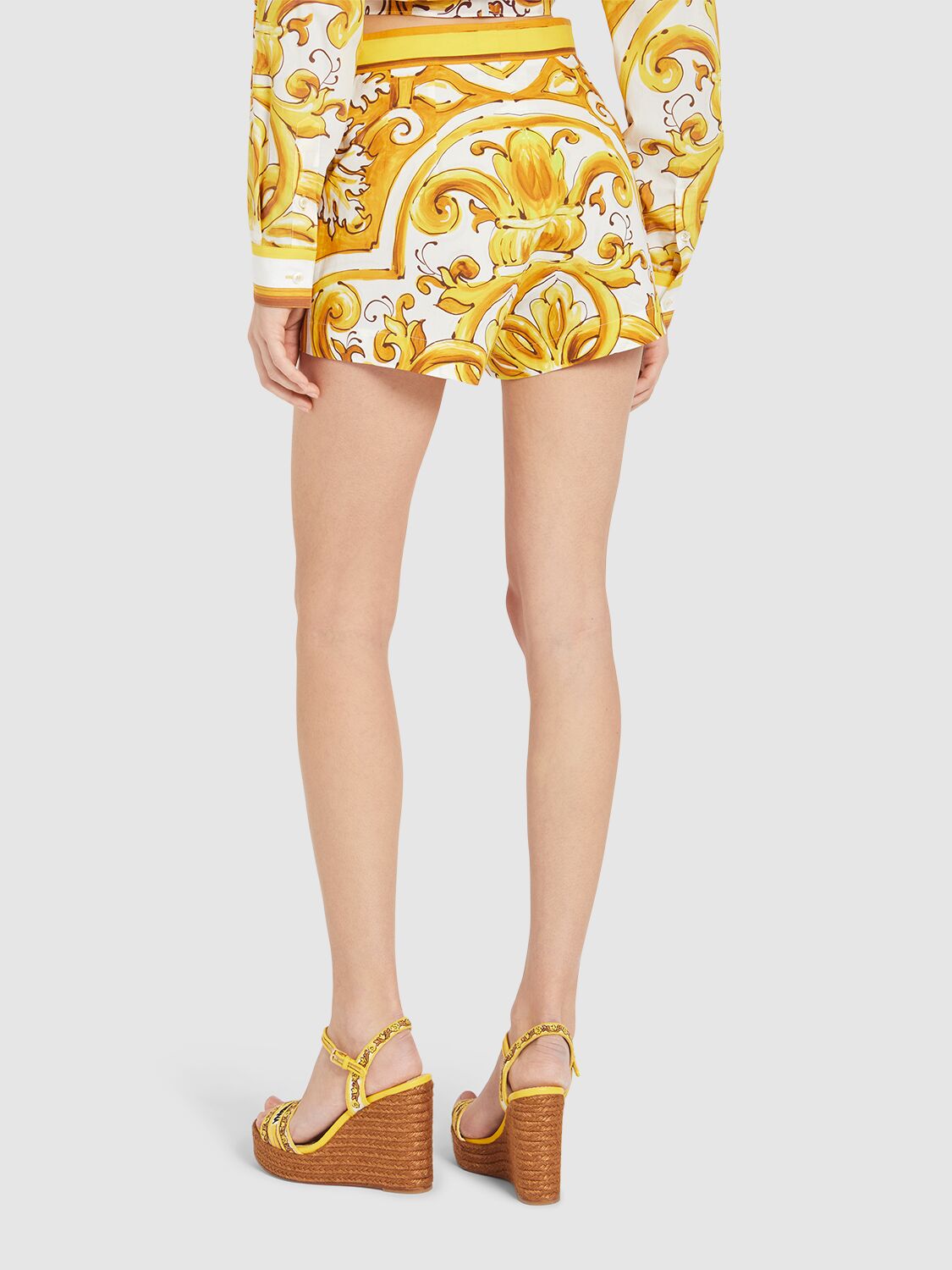 Shop Dolce & Gabbana Maiolica Printed Poplin Shorts In 黄色/多色