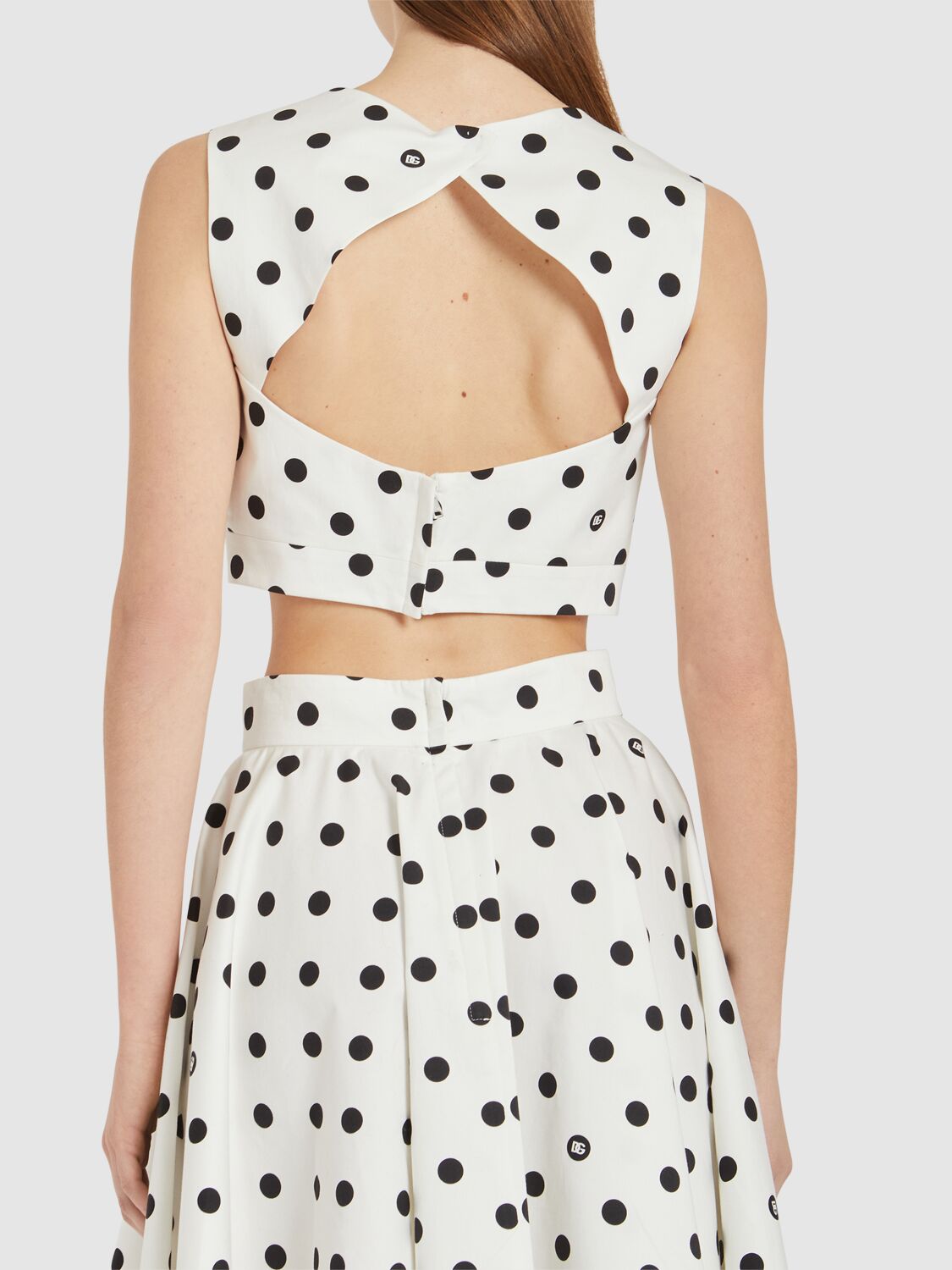 Shop Dolce & Gabbana Polka Dots Print Drill Crop Top In Black,white