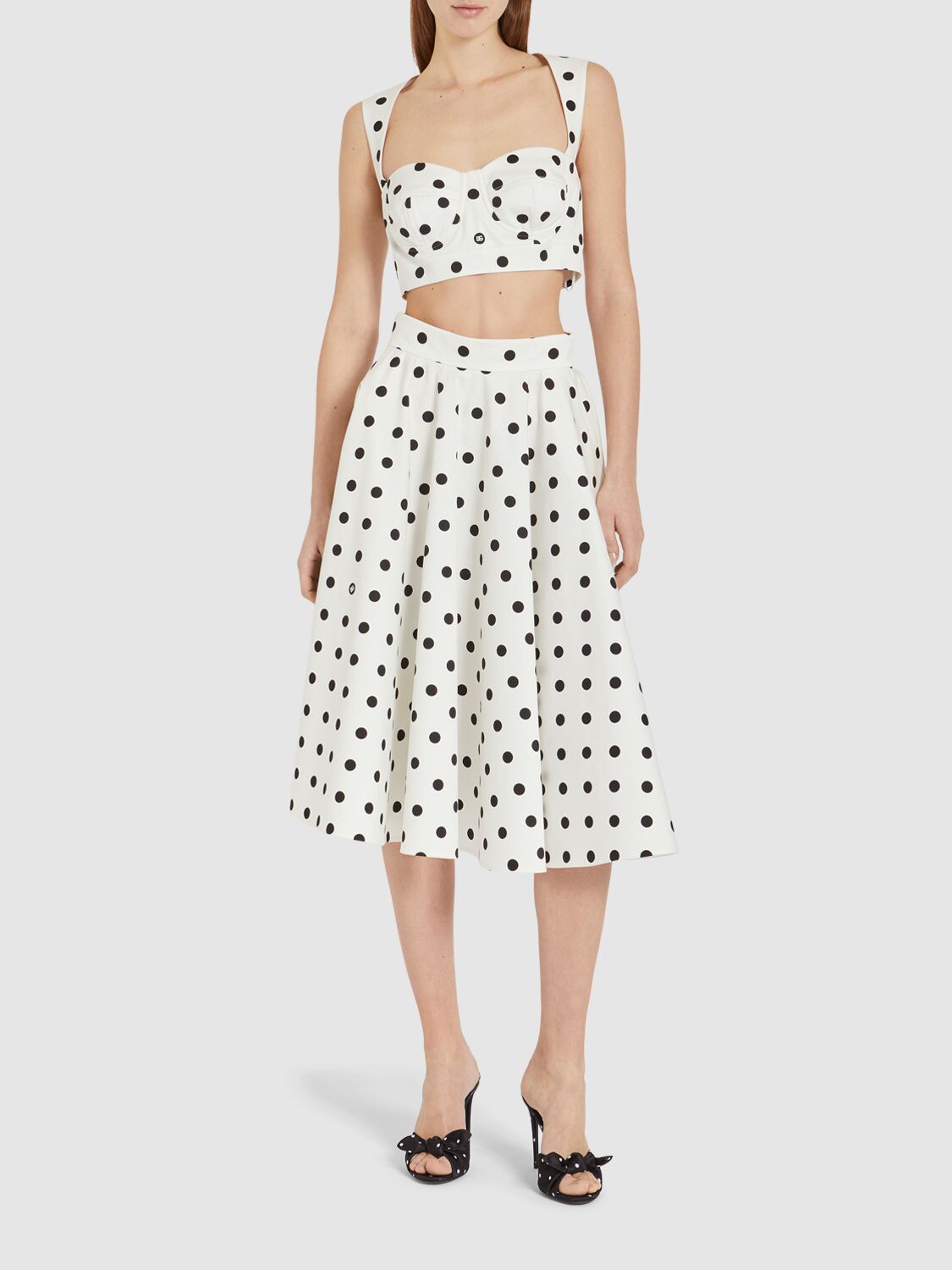 Shop Dolce & Gabbana Polka Dots Print Drill Crop Top In Black,white