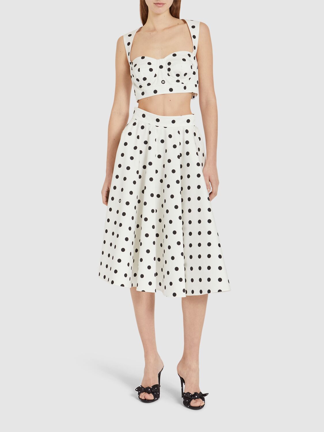 Shop Dolce & Gabbana Polka Dots Drill Midi Skirt In Black,white