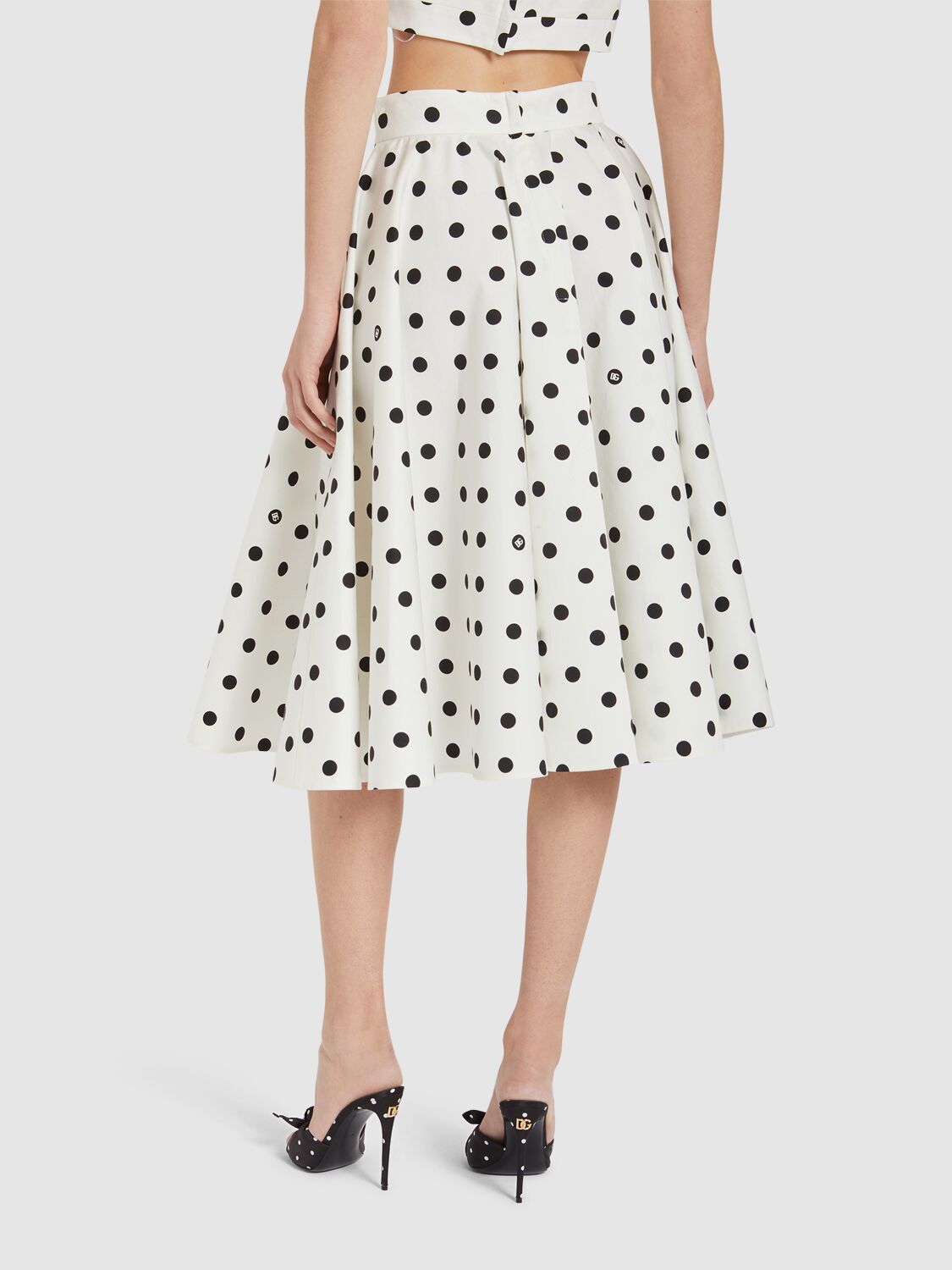 Shop Dolce & Gabbana Polka Dots Drill Midi Skirt In Black,white