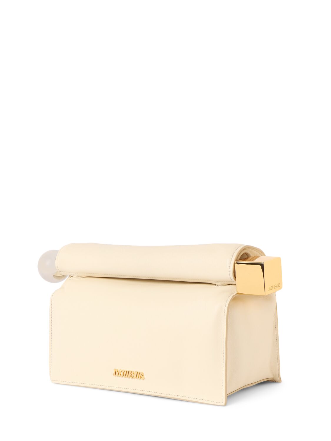 Shop Jacquemus La Pochette Rond Carre Leather Clutch In Light Ivory