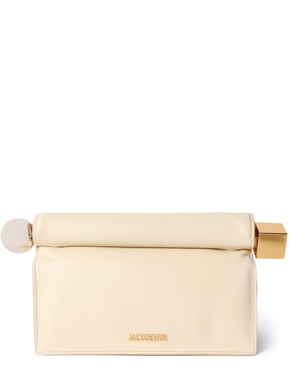 Jacquemus La Pochette Rond Carre Leather Clutch In Light Ivory