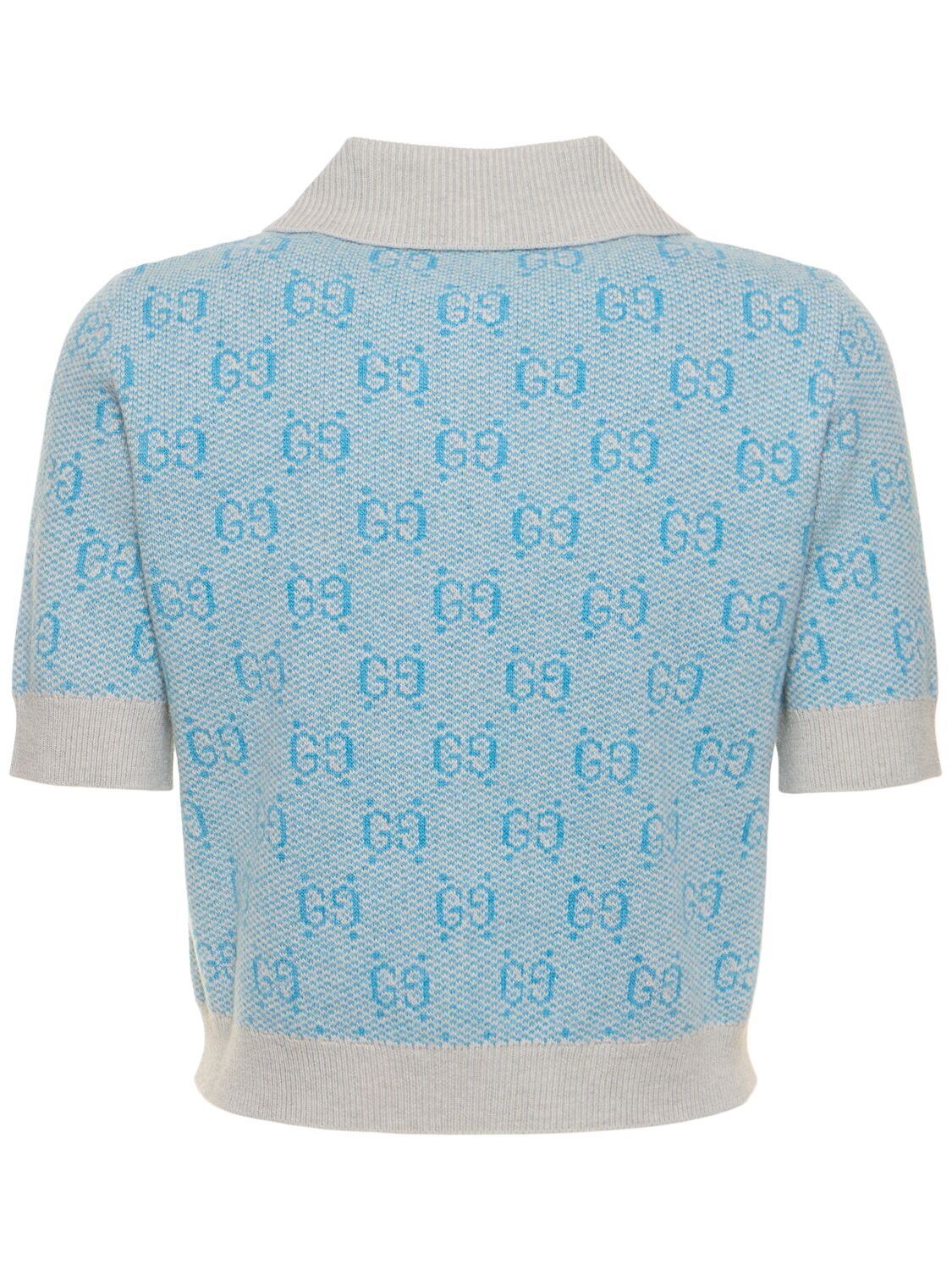 Shop Gucci Gg Wool Polo Shirt In Light Blue