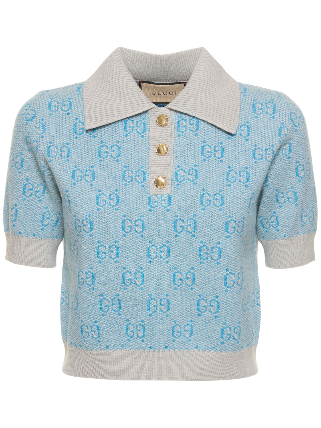 Shop Gucci Gg Wool Jacquard Polo In Light Blue