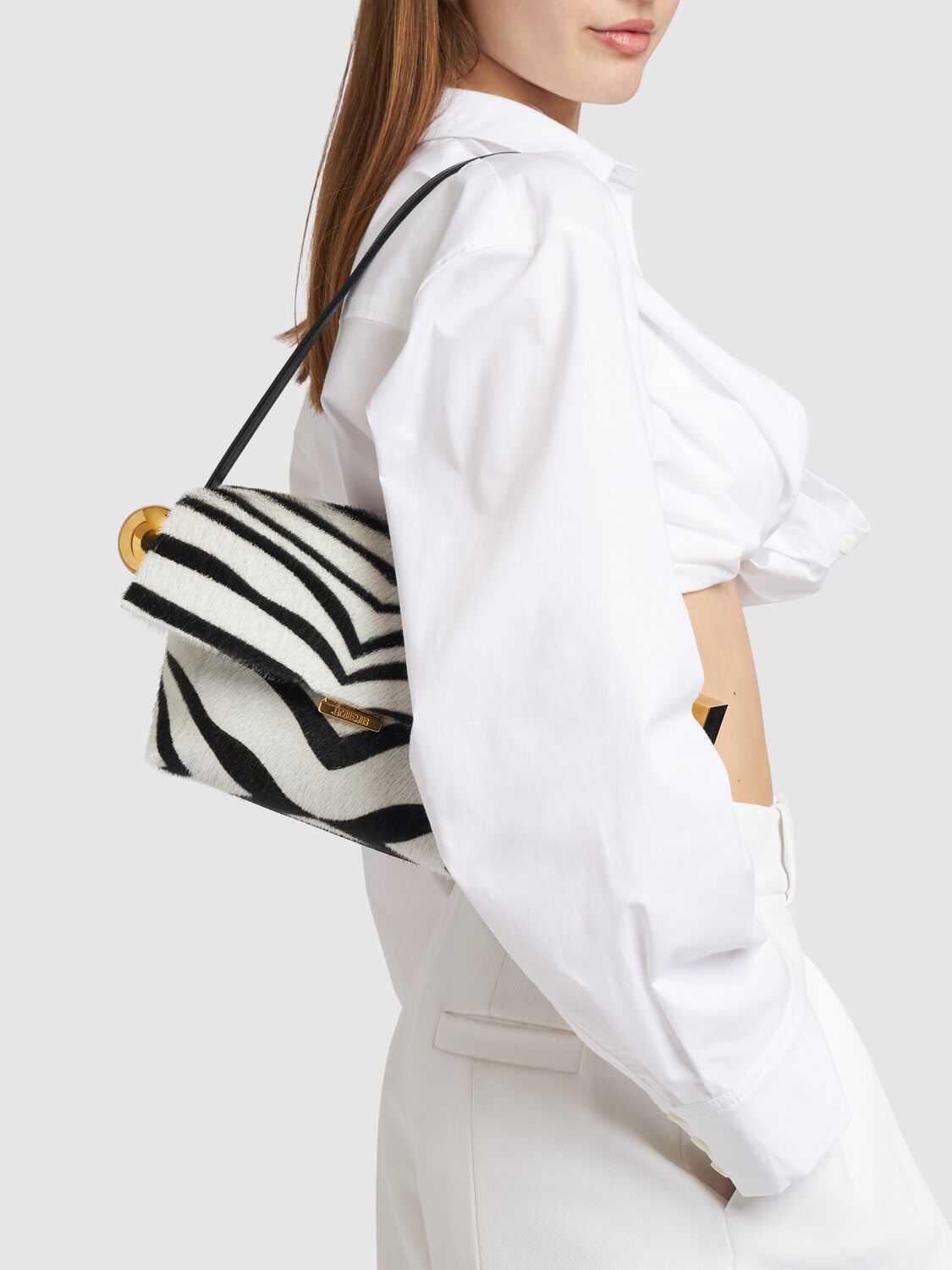 Shop Jacquemus Le Rond Carre Ponyhair Leather Bag In Black/white