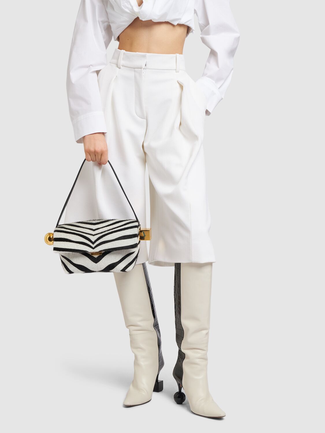 Shop Jacquemus Le Rond Carre Ponyhair Leather Bag In Black/white