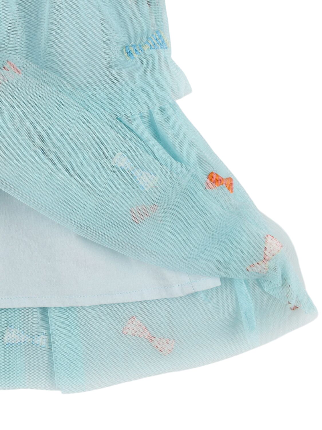 Shop Stella Mccartney Embroidered Tech Dress W/bows In Light Blue