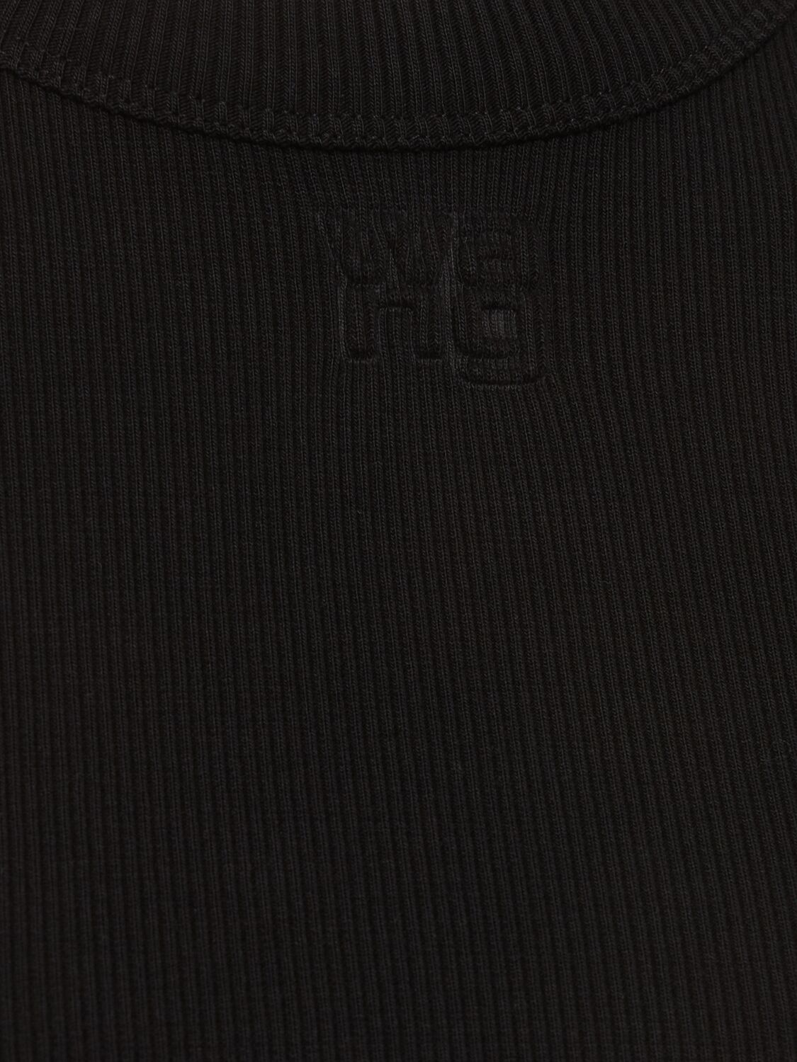 Shop Alexander Wang Cropped Short Sleeve Cotton T-shirt In Black
