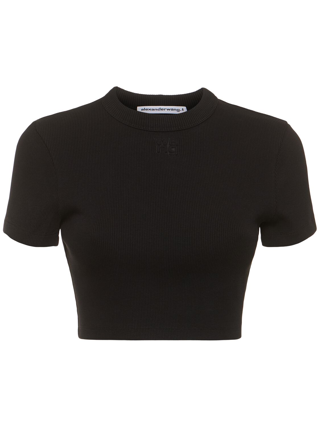 Alexander Wang Cropped Short Sleeve Cotton T-shirt In Black