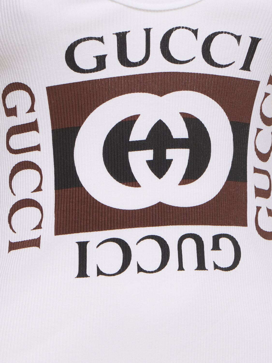 Shop Gucci Rib Cotton Tank Top W/  Print In White,brown