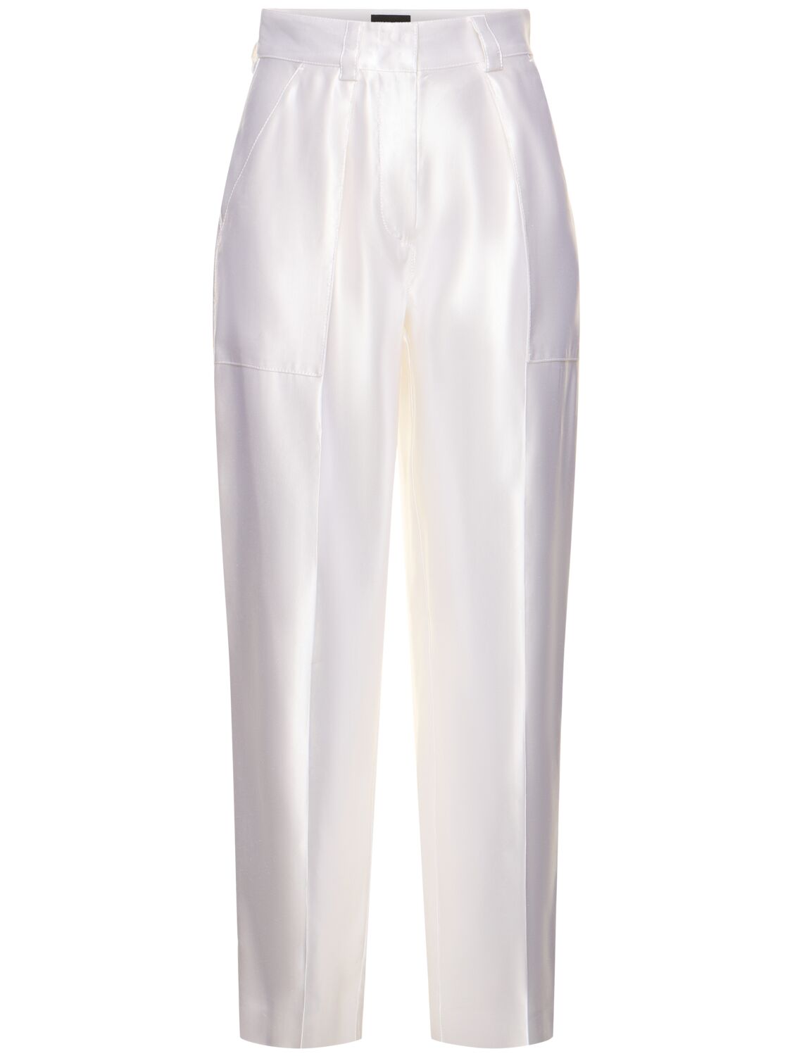 Giorgio Armani Linen & Silk High Rise Straight Trousers In White