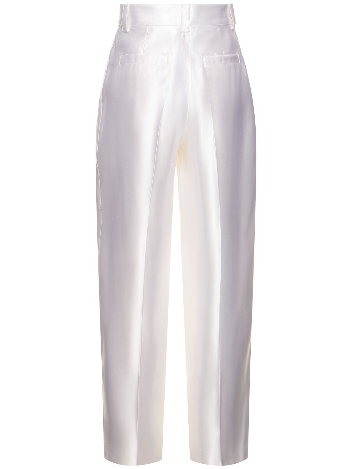 Shop Giorgio Armani Linen & Silk High Rise Straight Pants In White