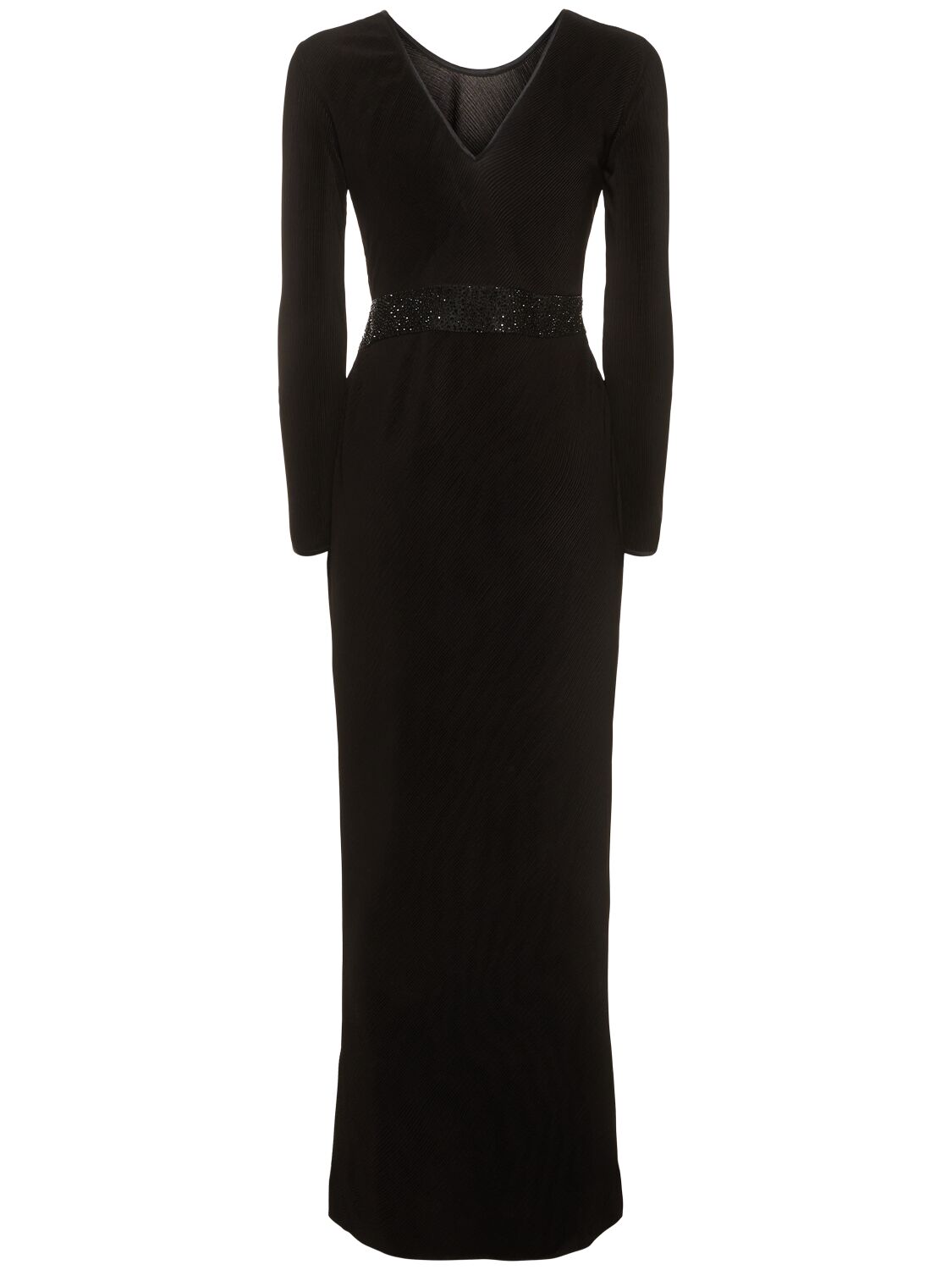 Shop Giorgio Armani Vertical Plissé Jersey Long Dress In Black