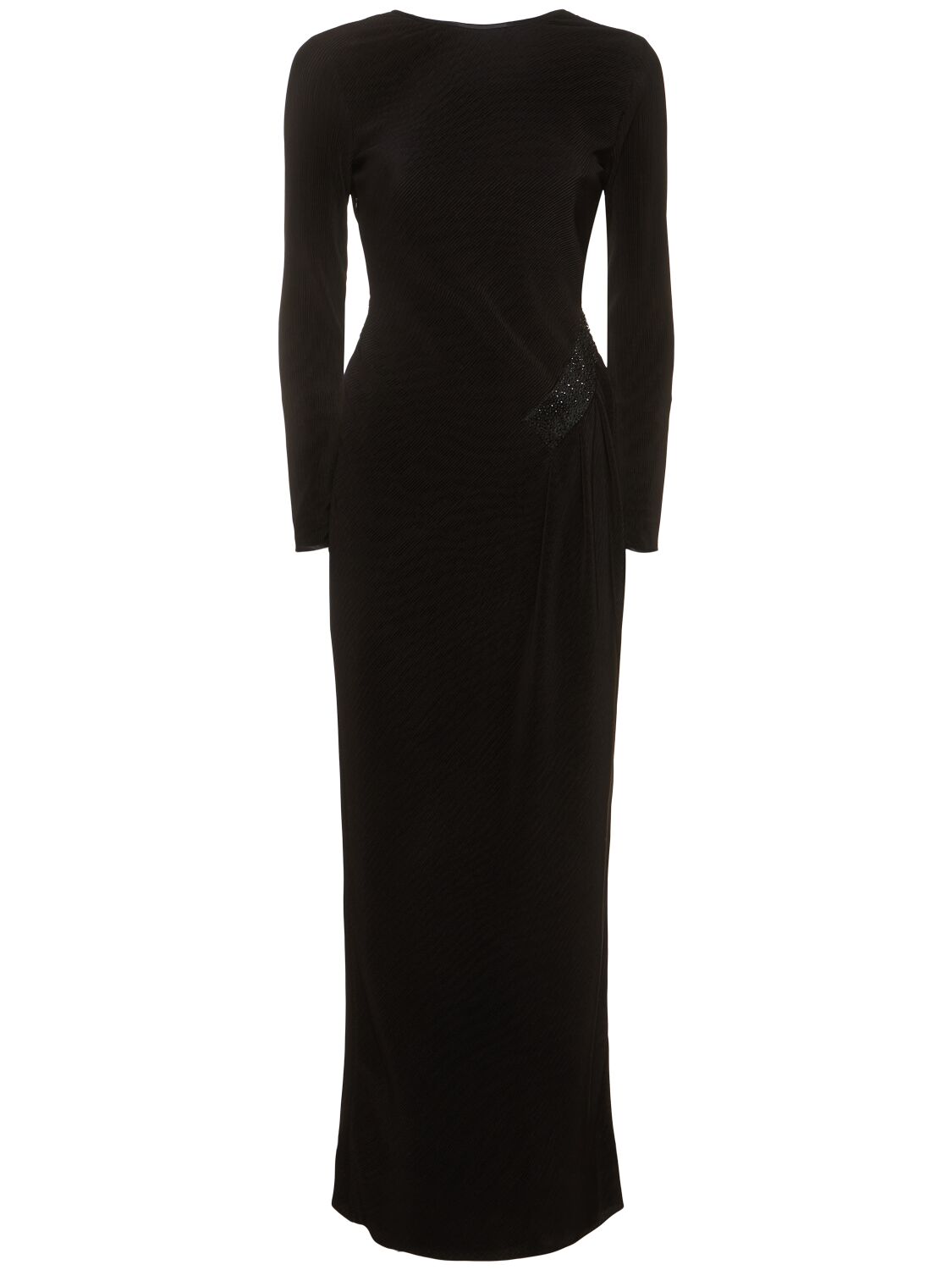 Giorgio Armani Vertical Plissé Jersey Long Dress In Black