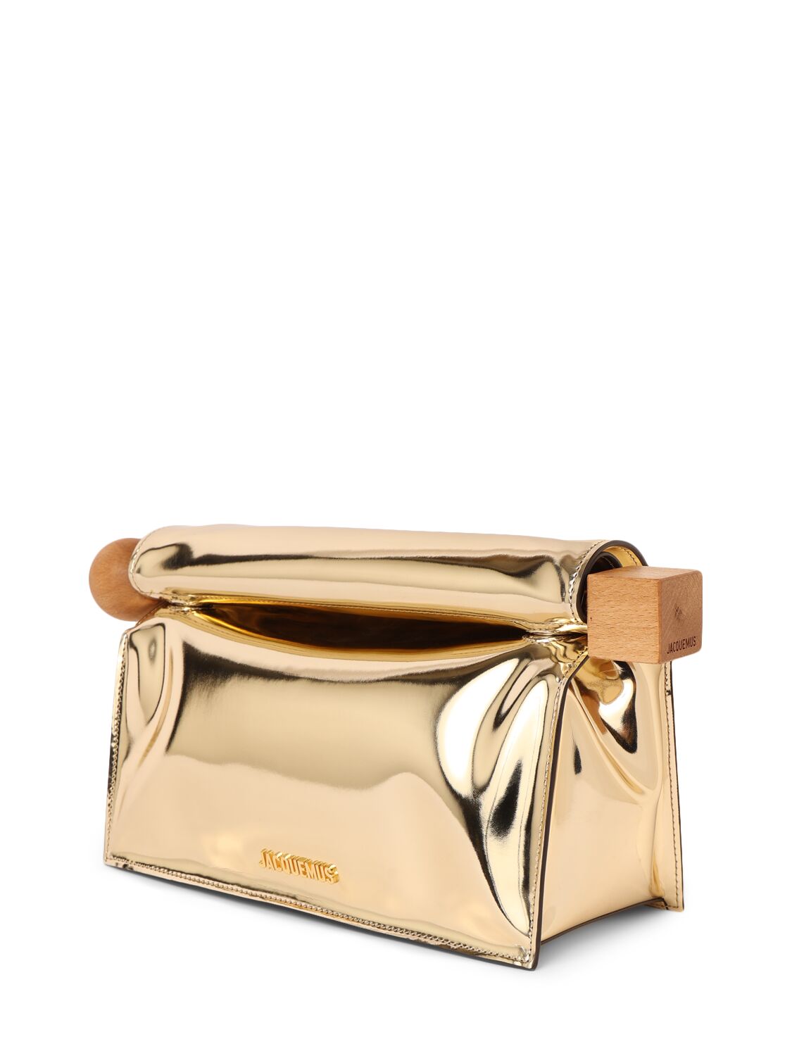 Shop Jacquemus La Pochette Rond Carre Leather Clutch In Gold