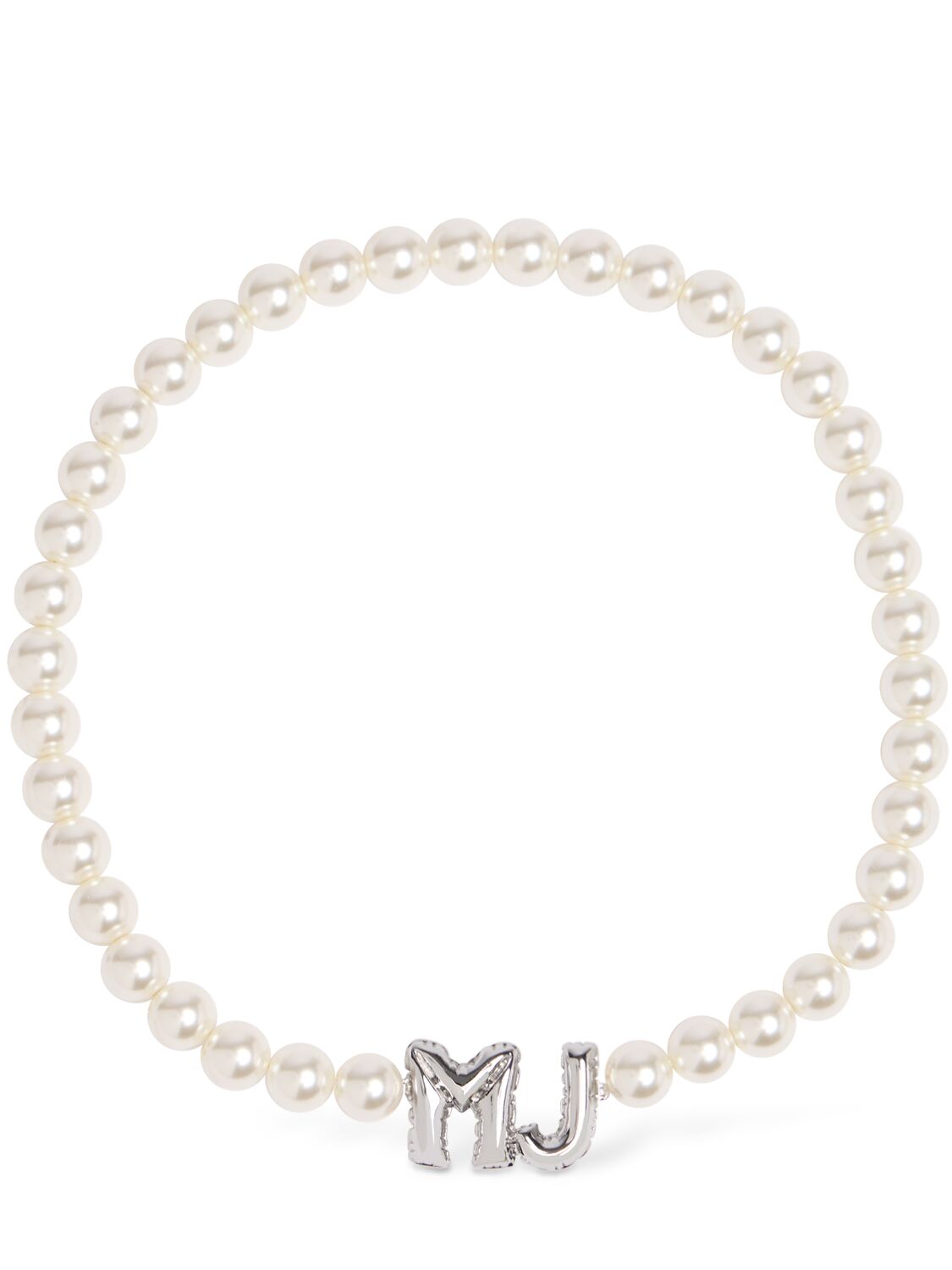 Marc Jacobs Mj Balloon Faux Pearl Collar Necklace In White,silver