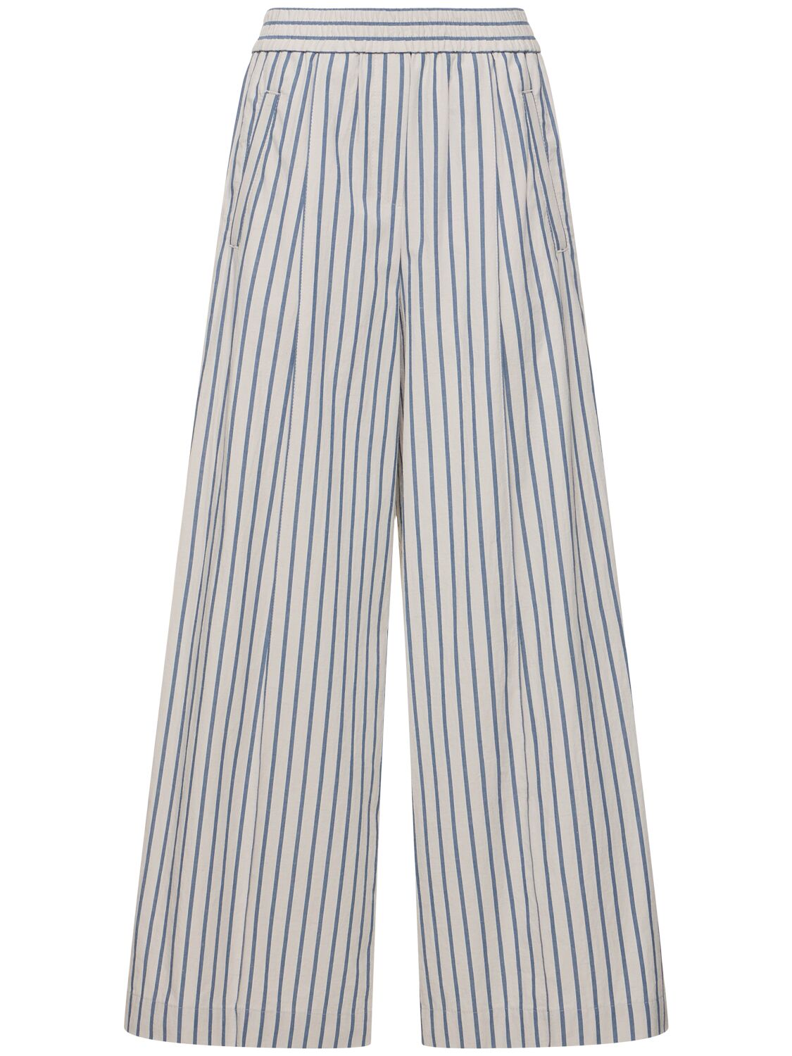 Brunello Cucinelli Striped Cotton Poplin Wide Trousers In Blue,white