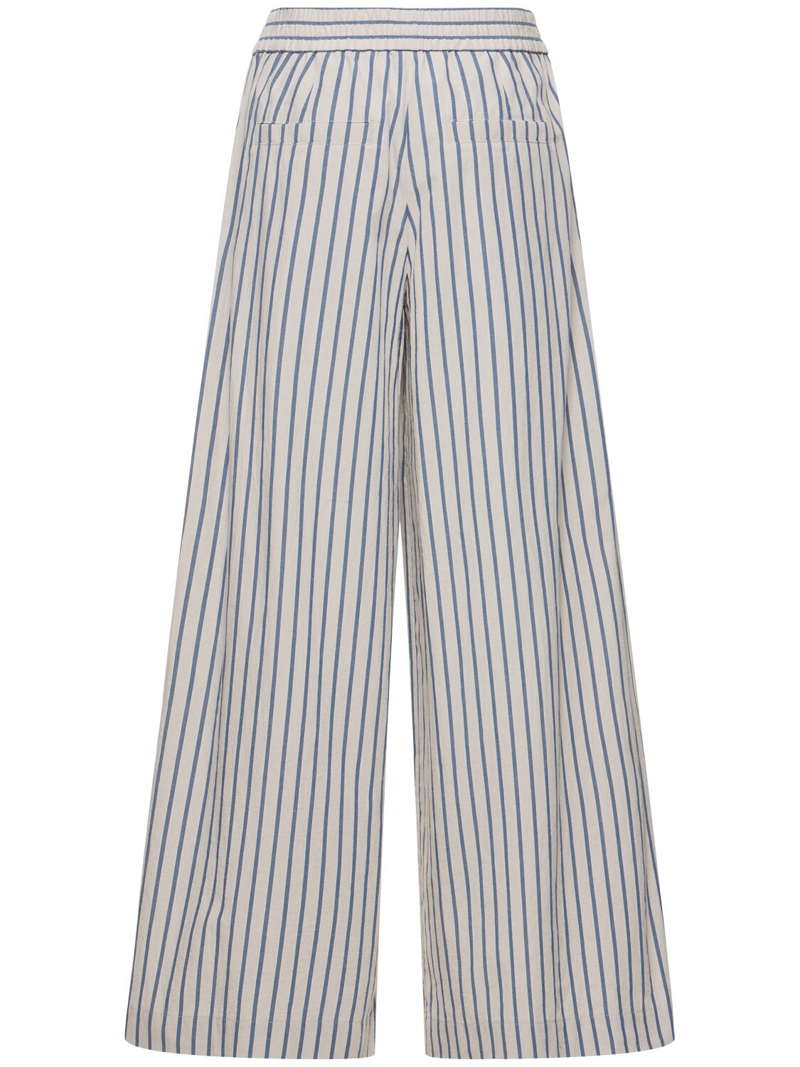 Shop Brunello Cucinelli Striped Cotton Poplin Wide Pants In Blue,white