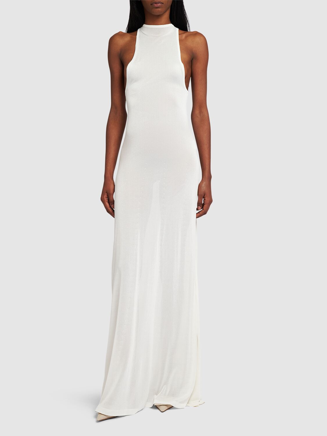 Shop Jacquemus La Robe Maille Sculta Long Dress In White