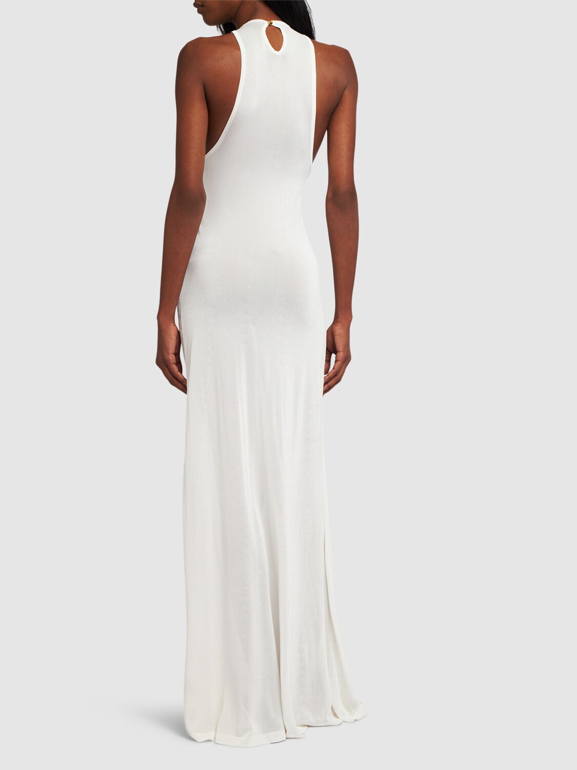 Shop Jacquemus La Robe Maille Sculta Long Dress In White