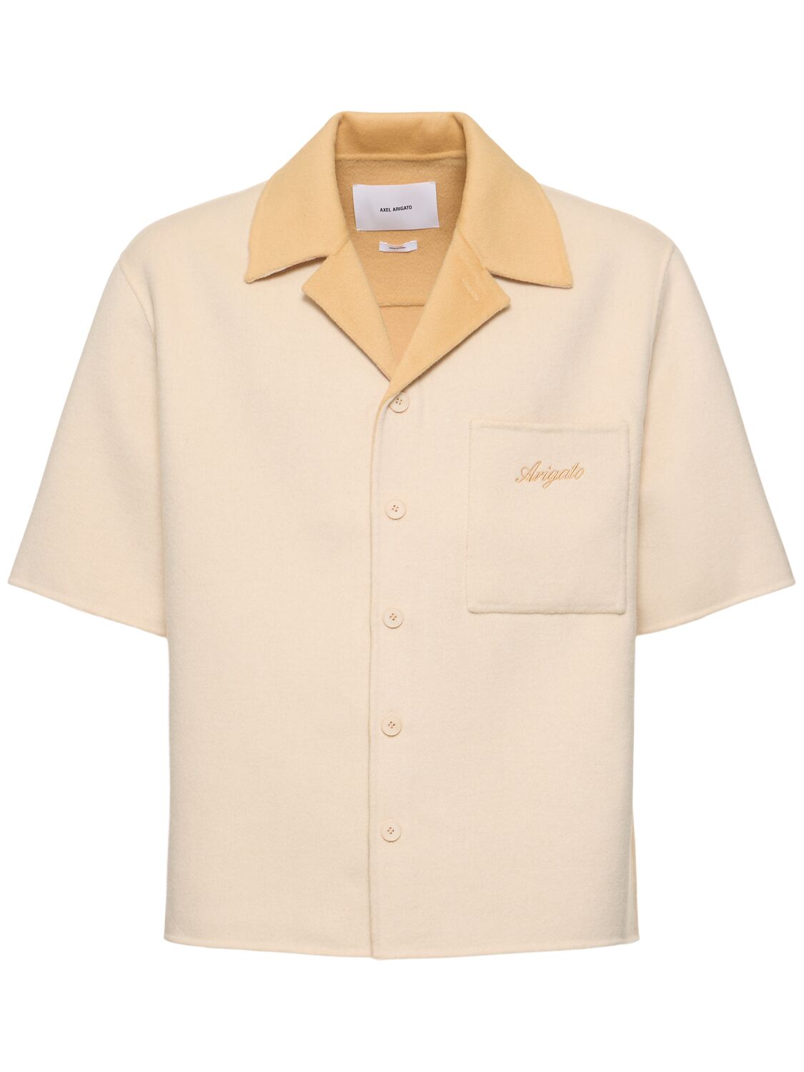 Shop Axel Arigato Holiday Wool Blend Bowling Shirt In Beige,brown