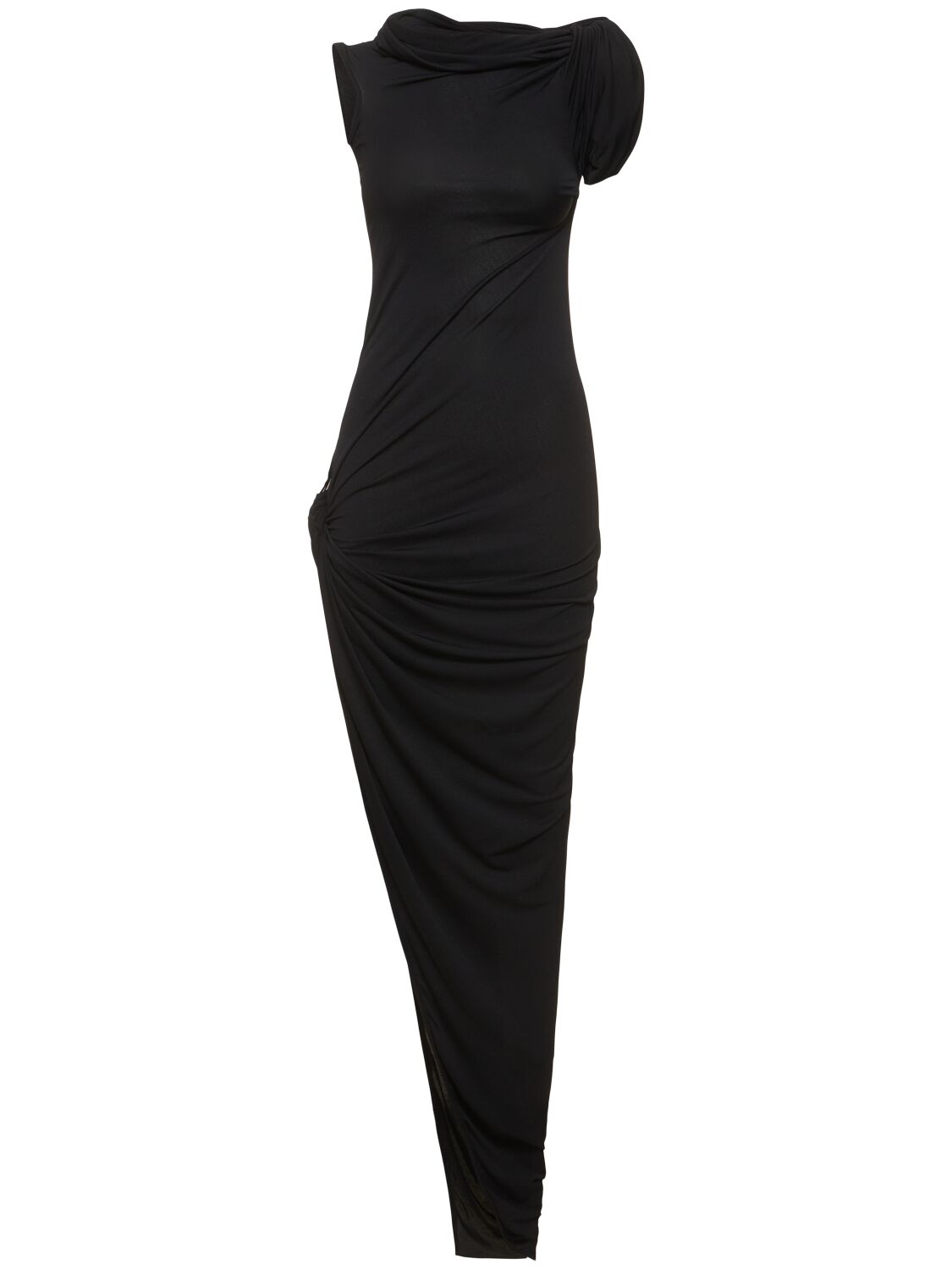 Rick Owens Sienna Twist-shoulder Asymmetric Dress In Black