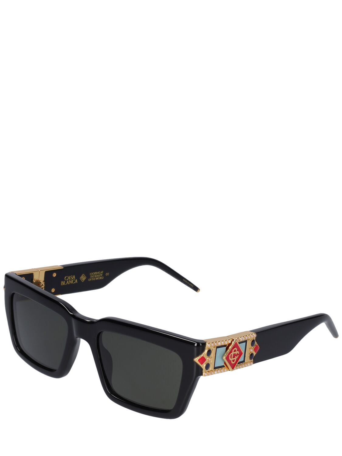 Shop Casablanca Monogram Plaque Squared Sunglasses In Black,grey