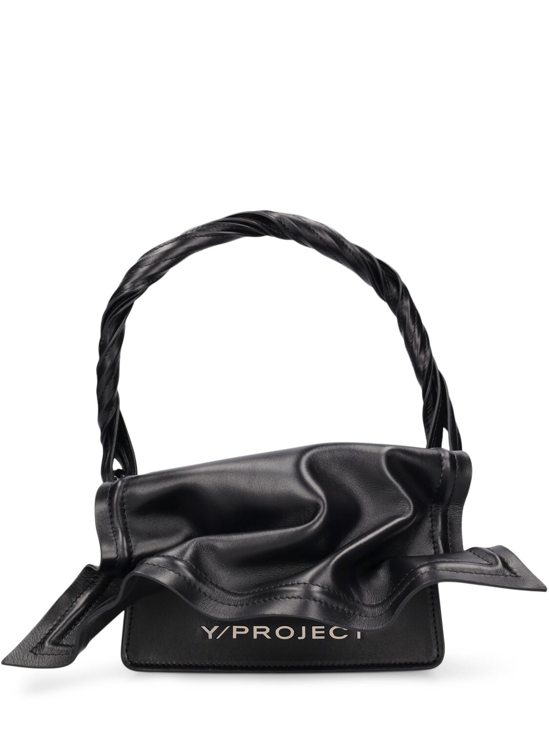 Y/project Mini Wire Leather Top Handle Bag In Black