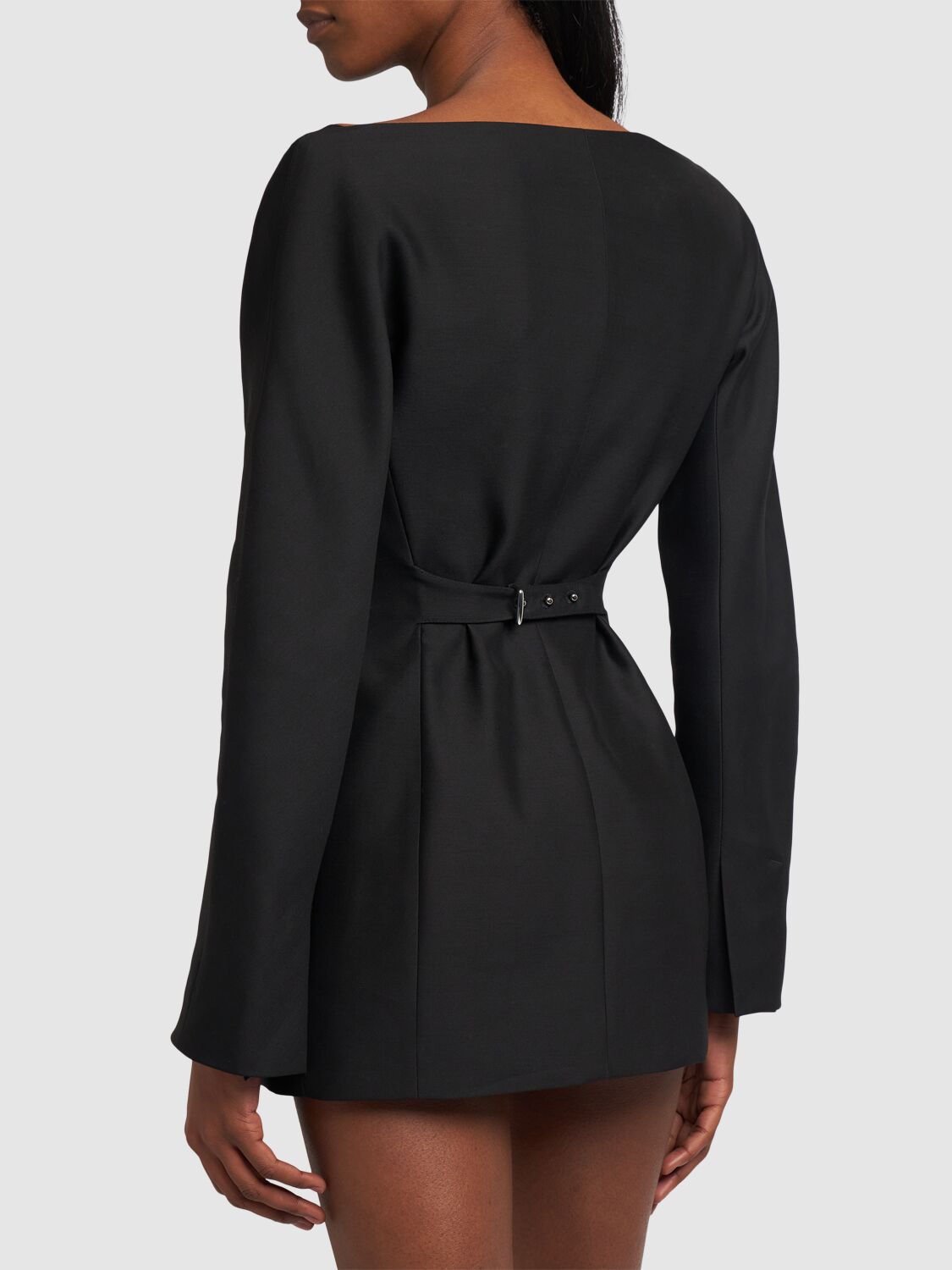 Shop Jacquemus La Robe Spalla Wool & Silk Mini Dress In Black