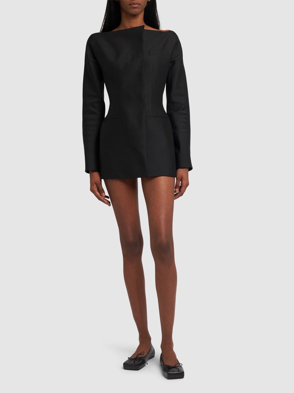 Shop Jacquemus La Robe Spalla Wool & Silk Mini Dress In Black