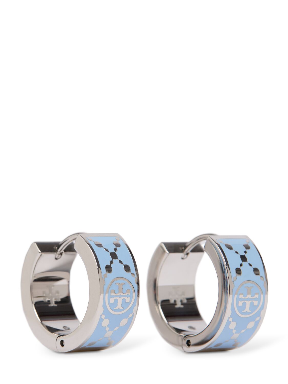 Tory Burch Miller Enamel Hoop Earrings In Blue,silver