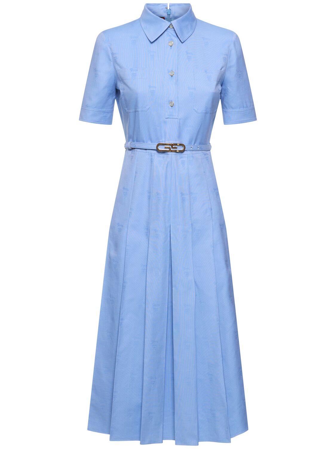 Shop Gucci Oxford Cotton Dress In Light Blue