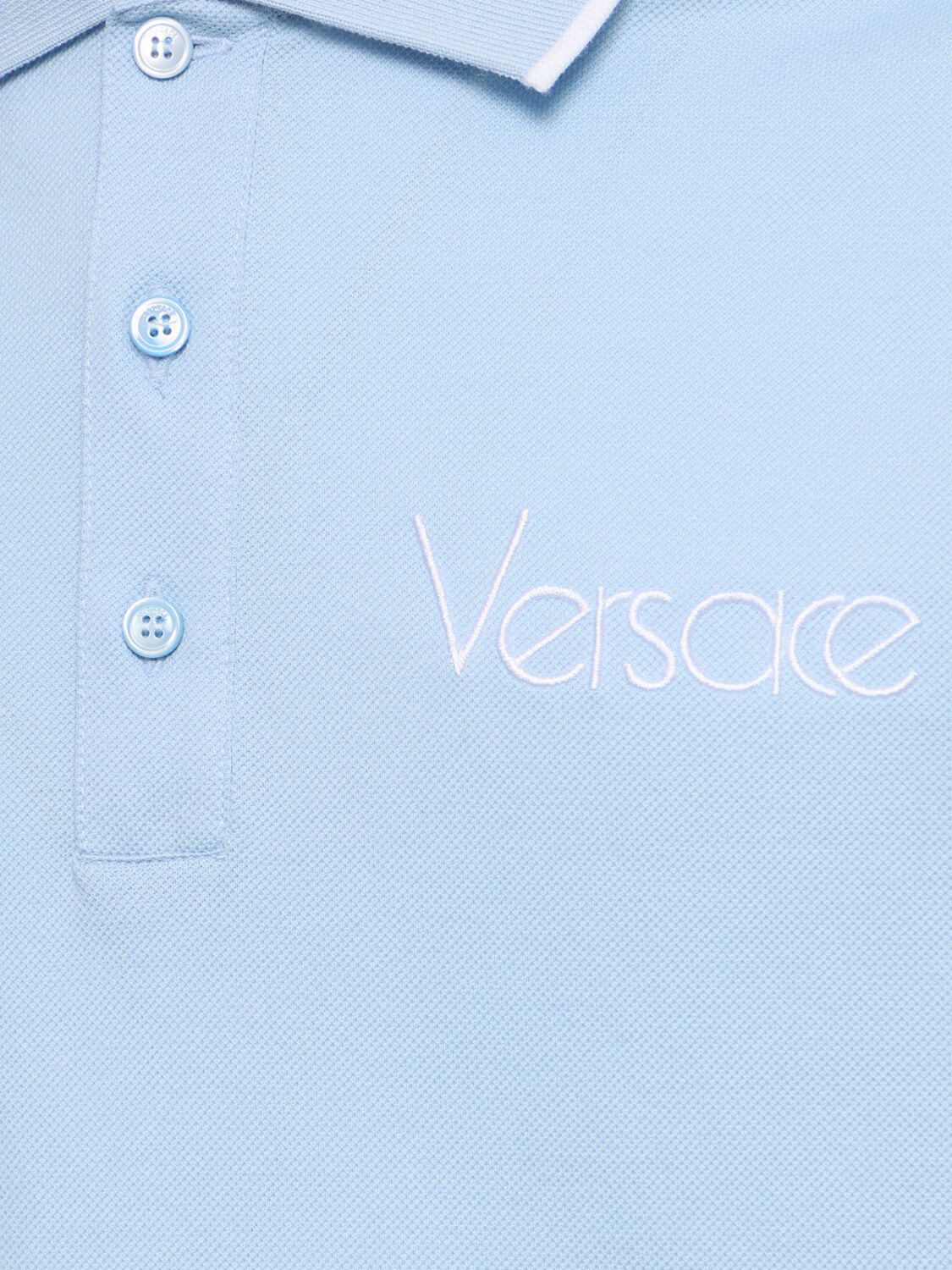 Shop Versace Logo Cotton Piquet Polo In Pastel