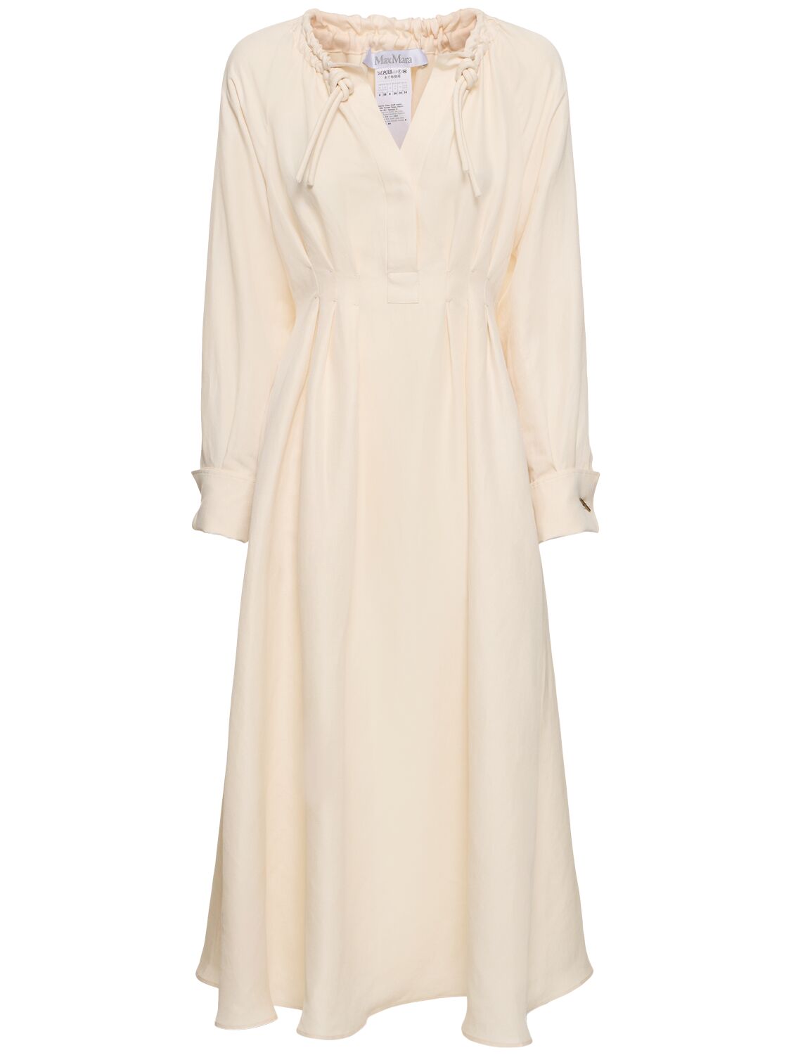 Max Mara Drina Linen & Silk Twill L/s Midi Dress In Neutral