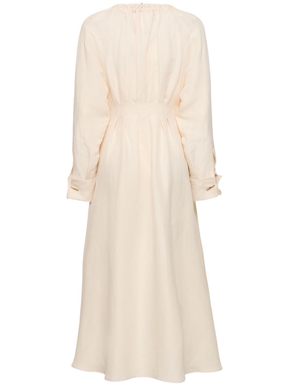 Shop Max Mara Drina Linen & Silk Twill L/s Midi Dress In Ivory