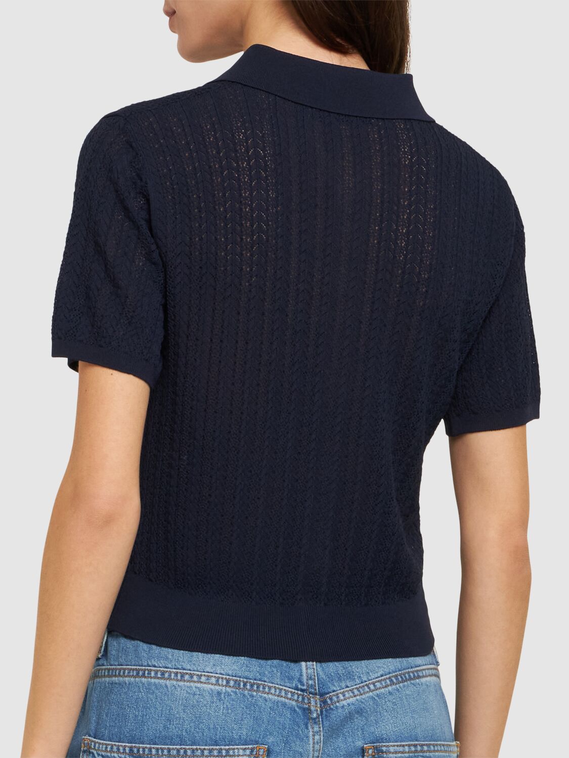Open Collar Crochet Knit Top