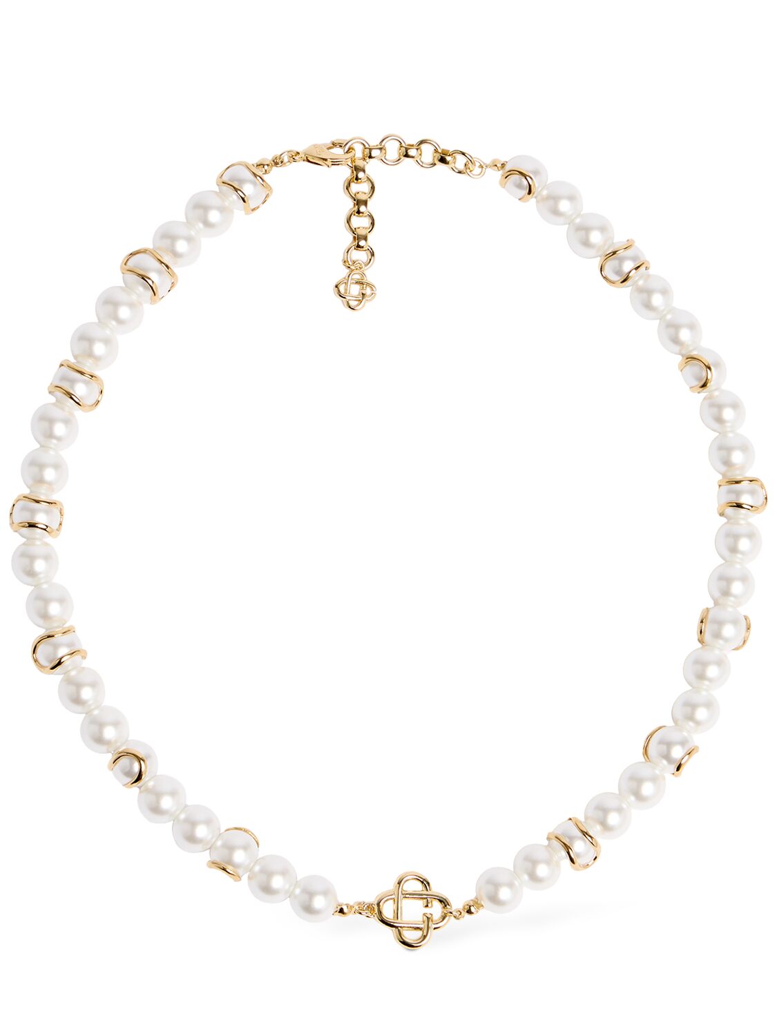Casablanca Faux Pearl Monogram Collar Necklace In White,gold