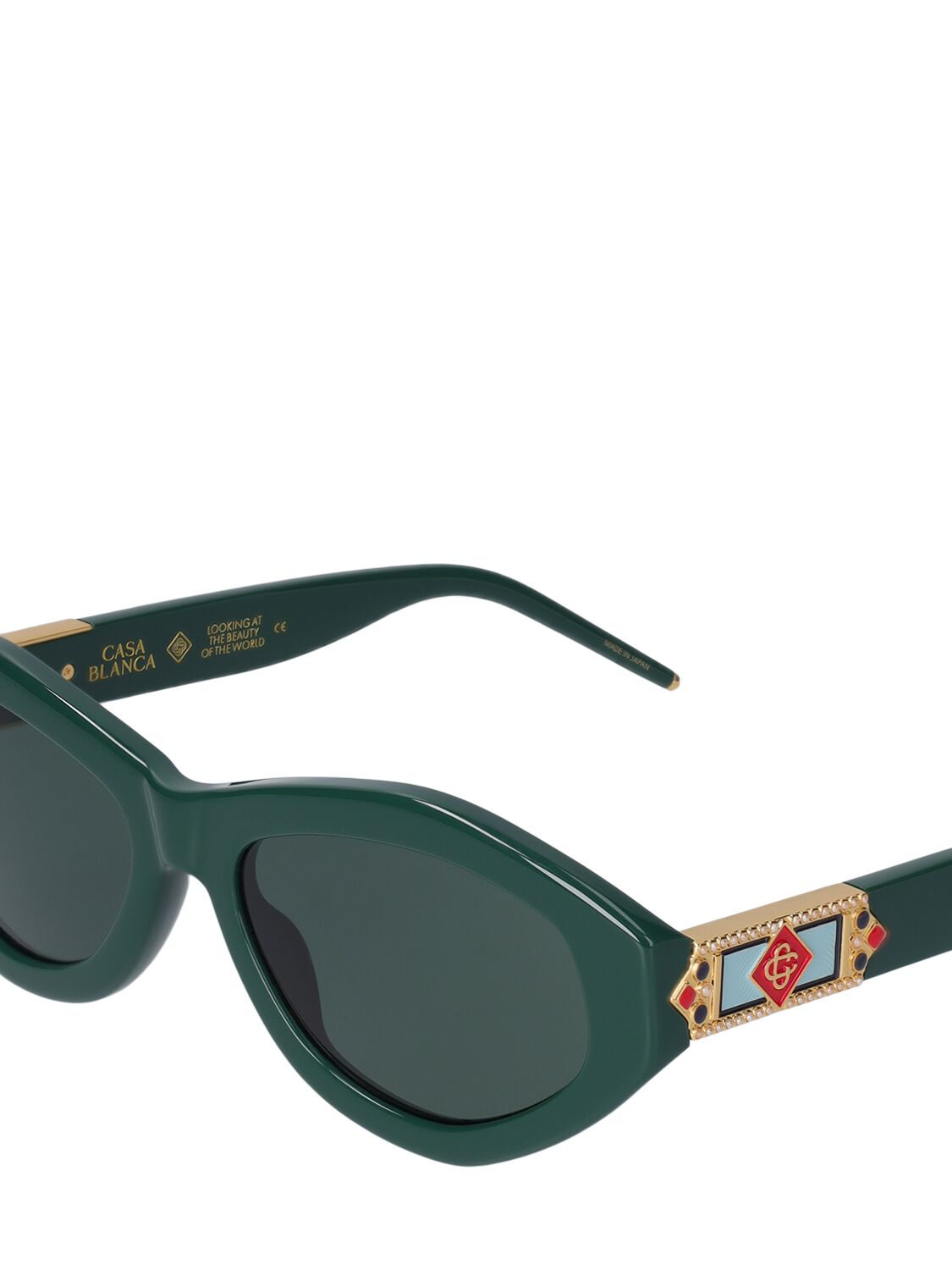 Shop Casablanca Monogram Plaque Oval Sunglasses In Green,grey