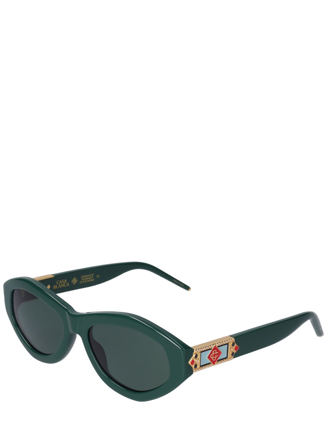 Shop Casablanca Monogram Plaque Oval Sunglasses In Green,grey