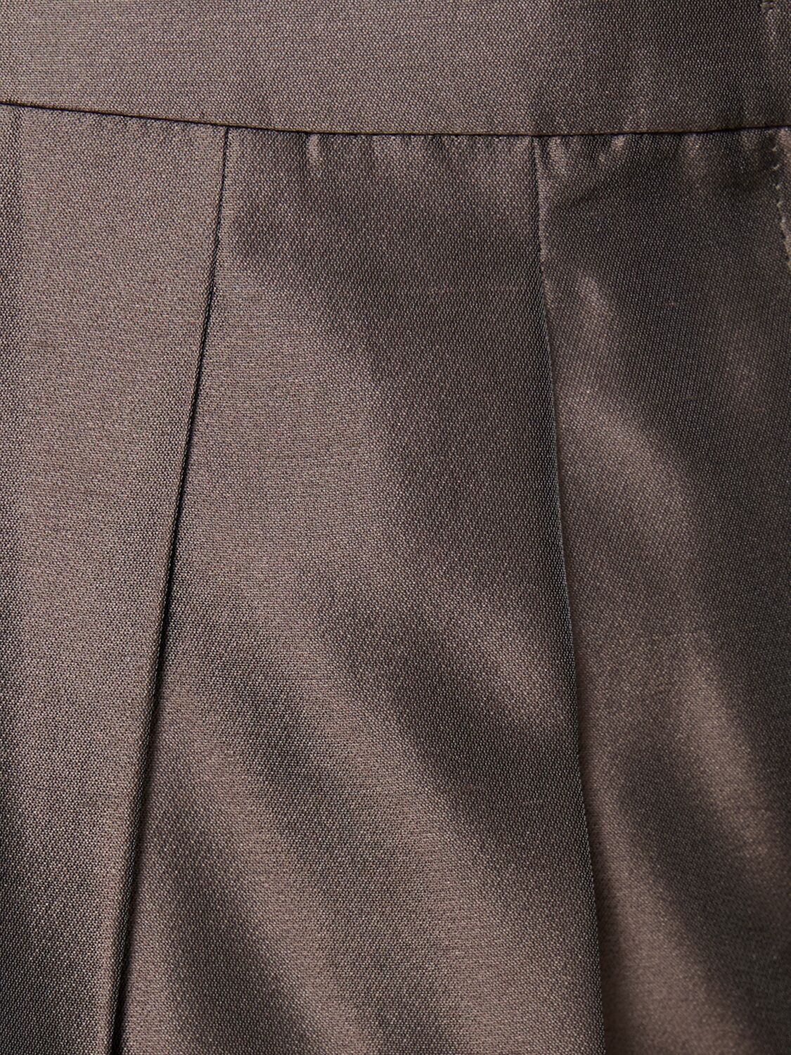 Shop Giorgio Armani Pleated Silk High Rise Straight Pants In Brown