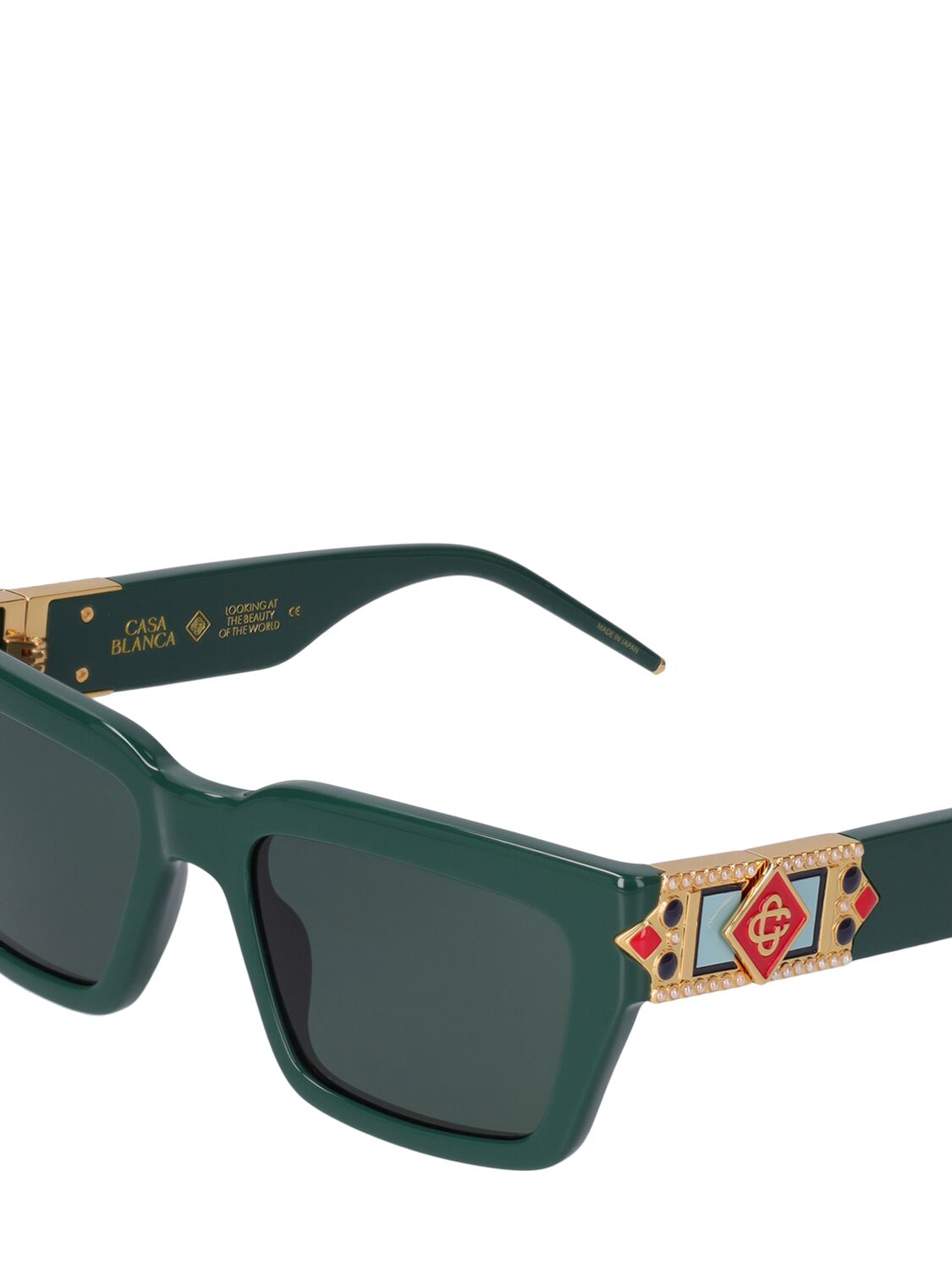Shop Casablanca Monogram Plaque Squared Sunglasses In Green,grey